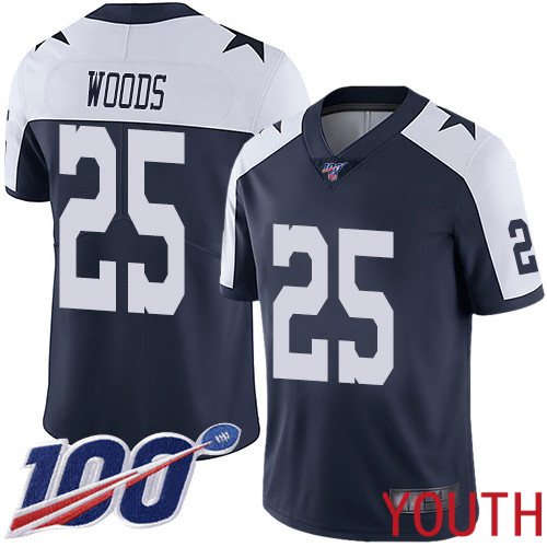 Youth Dallas Cowboys Limited Navy Blue Xavier Woods Alternate #25 100th Season Vapor Untouchable Throwback NFL Jersey